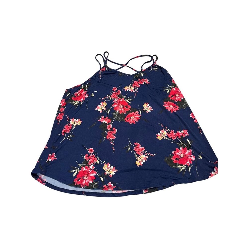 Papermoon Basima Floral Print Tank Top Navy With Strappy Back Womens Plus Sizes